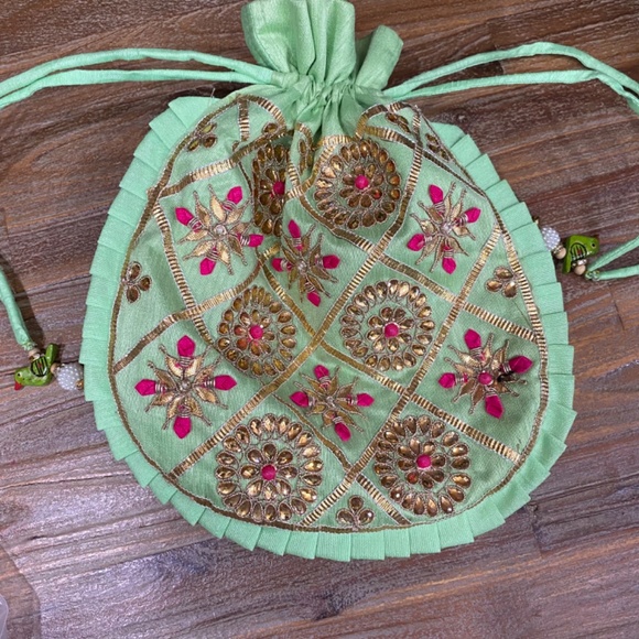 Embroidered and Embellished Drawstring Pouch - Picture 4 of 5